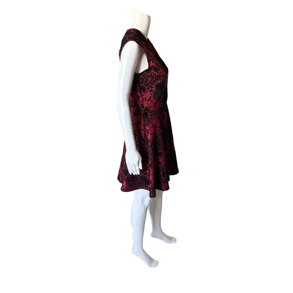 Trixxi Burgundy Black Velvet Flare Mini Dress Womens Large Sleeveless Party - Picture 3 of 7